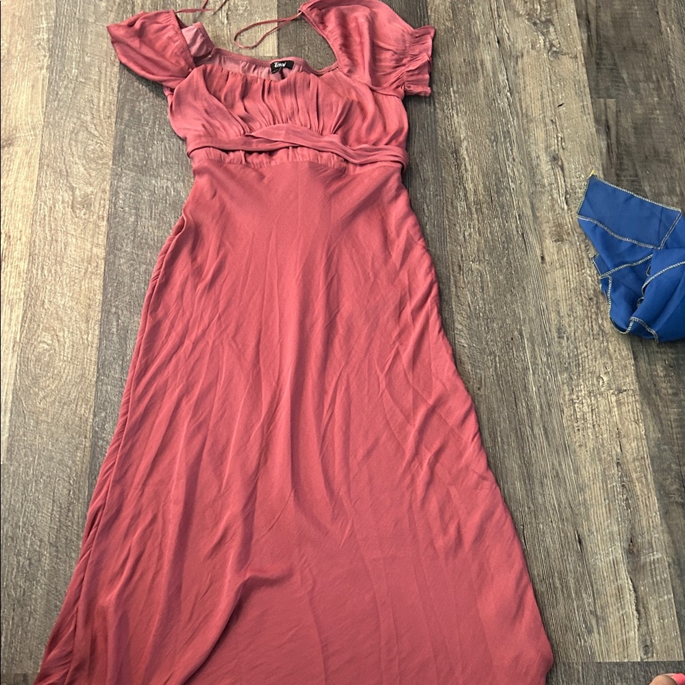 Trixxi Pink Maxi Dress with Square Neck and Puff Cap Sleeves